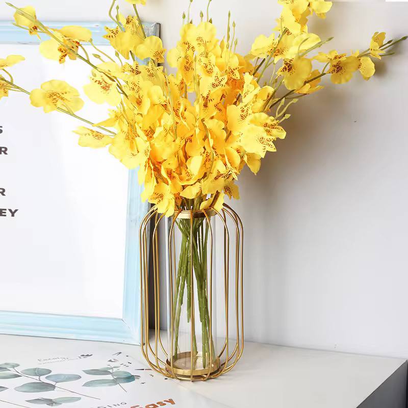 Modern Nordic luxury home decor contemporary metal bird cage shape flower glass vase