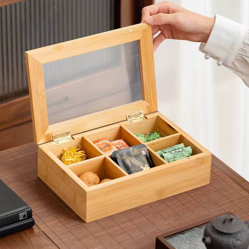 6 slots bamboo tea bags organiser