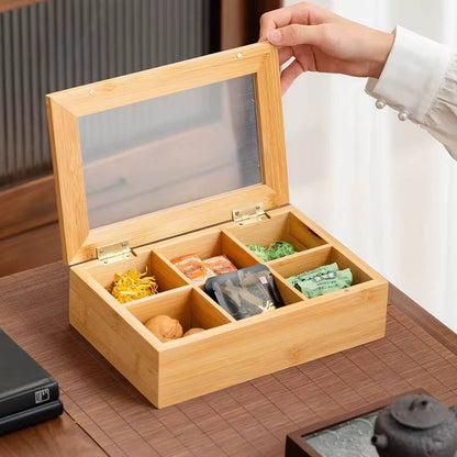 6 slots bamboo tea bags organiser