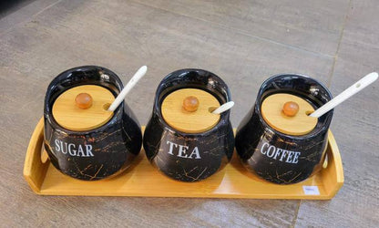 3pcs Nordic canisters set with Bamboo tray