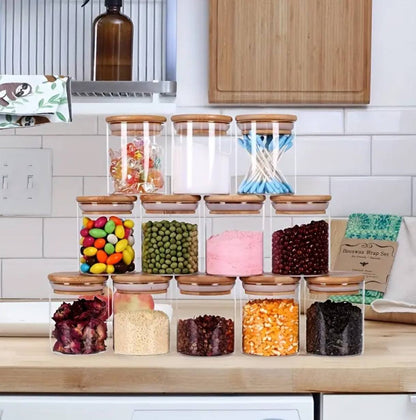 Round glass jars set