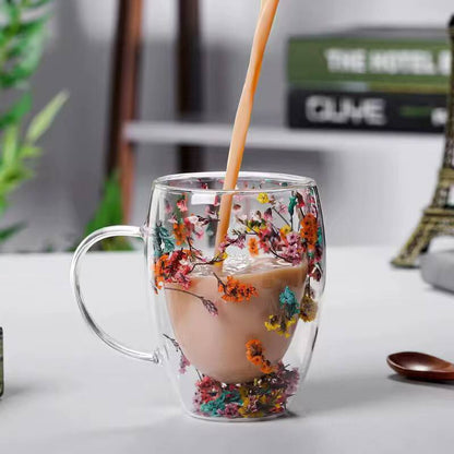 Real Flowers between unbreakable double wall 250ml acrylic cup