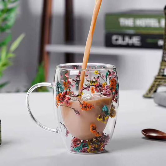 Real Flowers between unbreakable double wall 250ml acrylic cup