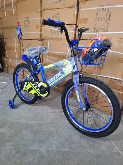 BMX Kids bicycles size 20 blue and red plus helmet