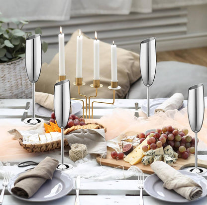 Silver Stainless Champagne Flutes with Flat Rim 
Sophisticated vessel for any sparkling wine, Champagne,Prosecco, or Mimosas