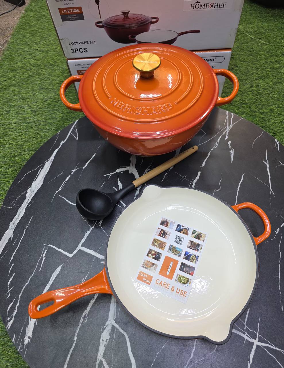 3 pcs Set Enamel Cast iron cooking pots