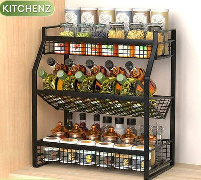 3 TIER MULTIFUNCTIONAL METALLIC KITCHEN SPICE RACK