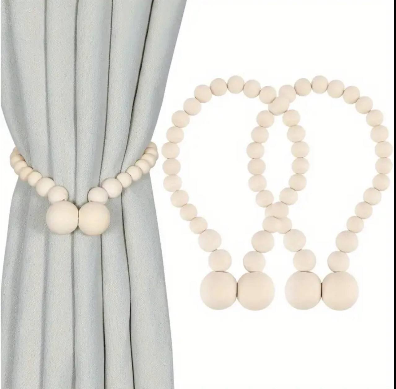 2pcs Magnetic wooden beads curtain tiebacks boho decor accessories
