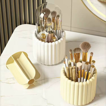 Cosmetic Brush Storage Case 360 Rotating Makeup Brush Holder with Dustproof Lid