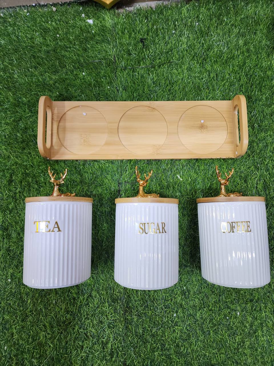 3pcs Ribbed Tea,Coffee Sugar canister