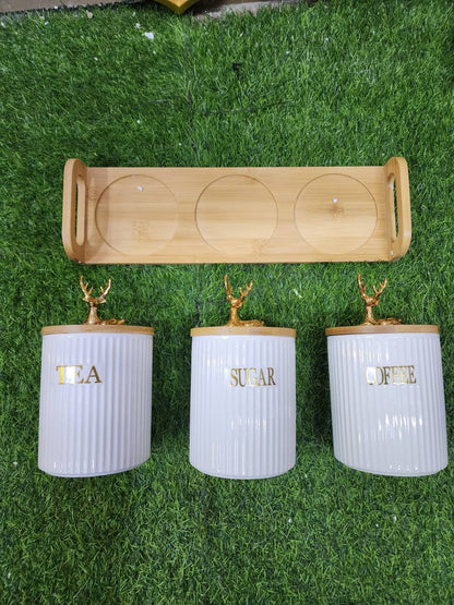 3pcs Ribbed Tea,Coffee Sugar canister