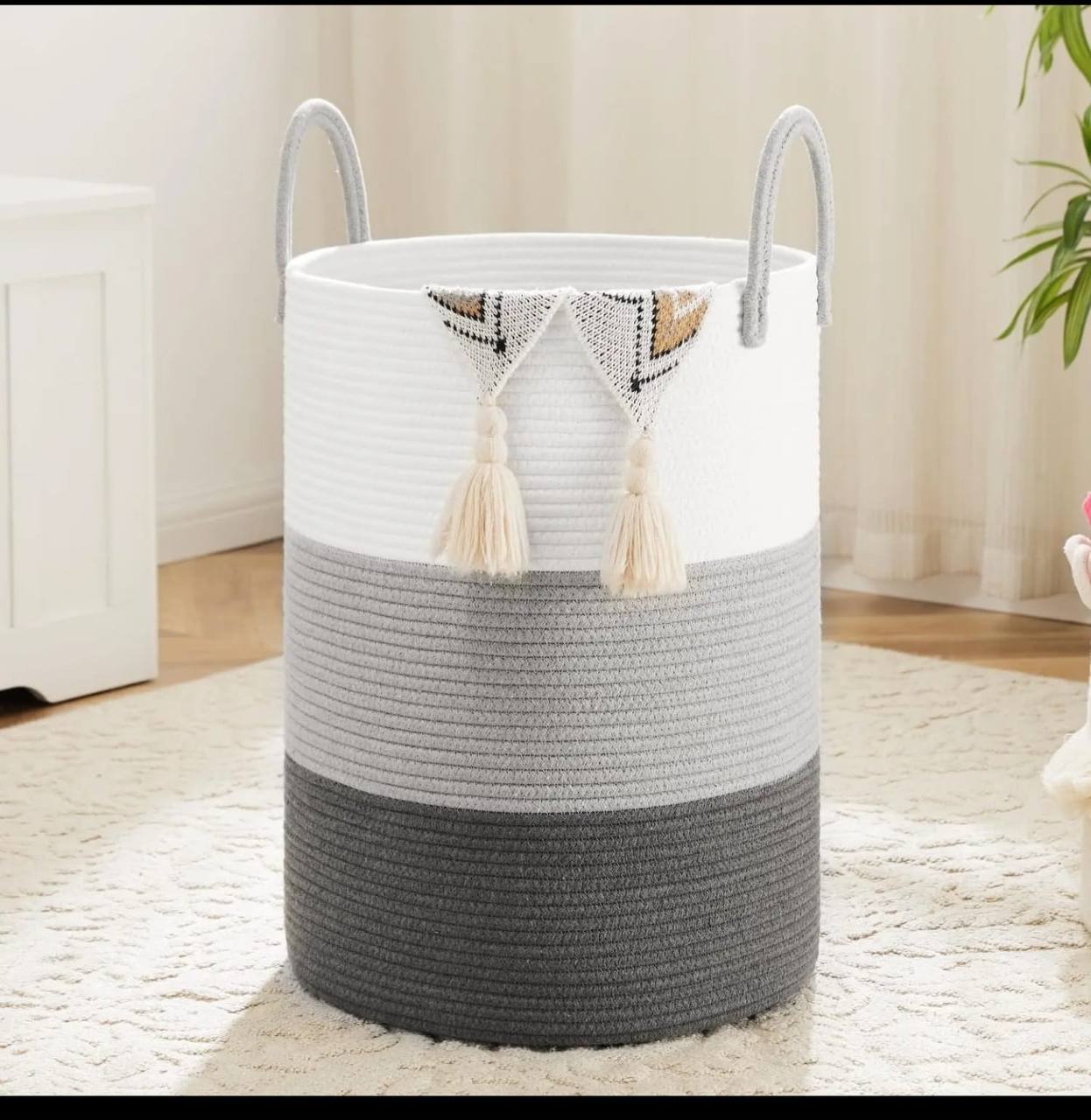 Cotton Rope Hand-woven large storage Basket with Handles.