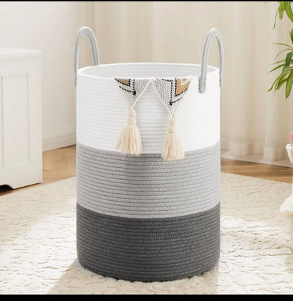 Cotton Rope Hand-woven large storage Basket with Handles.