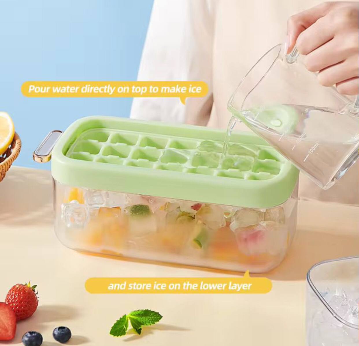 21 grid ice cubes maker with lid and scoop