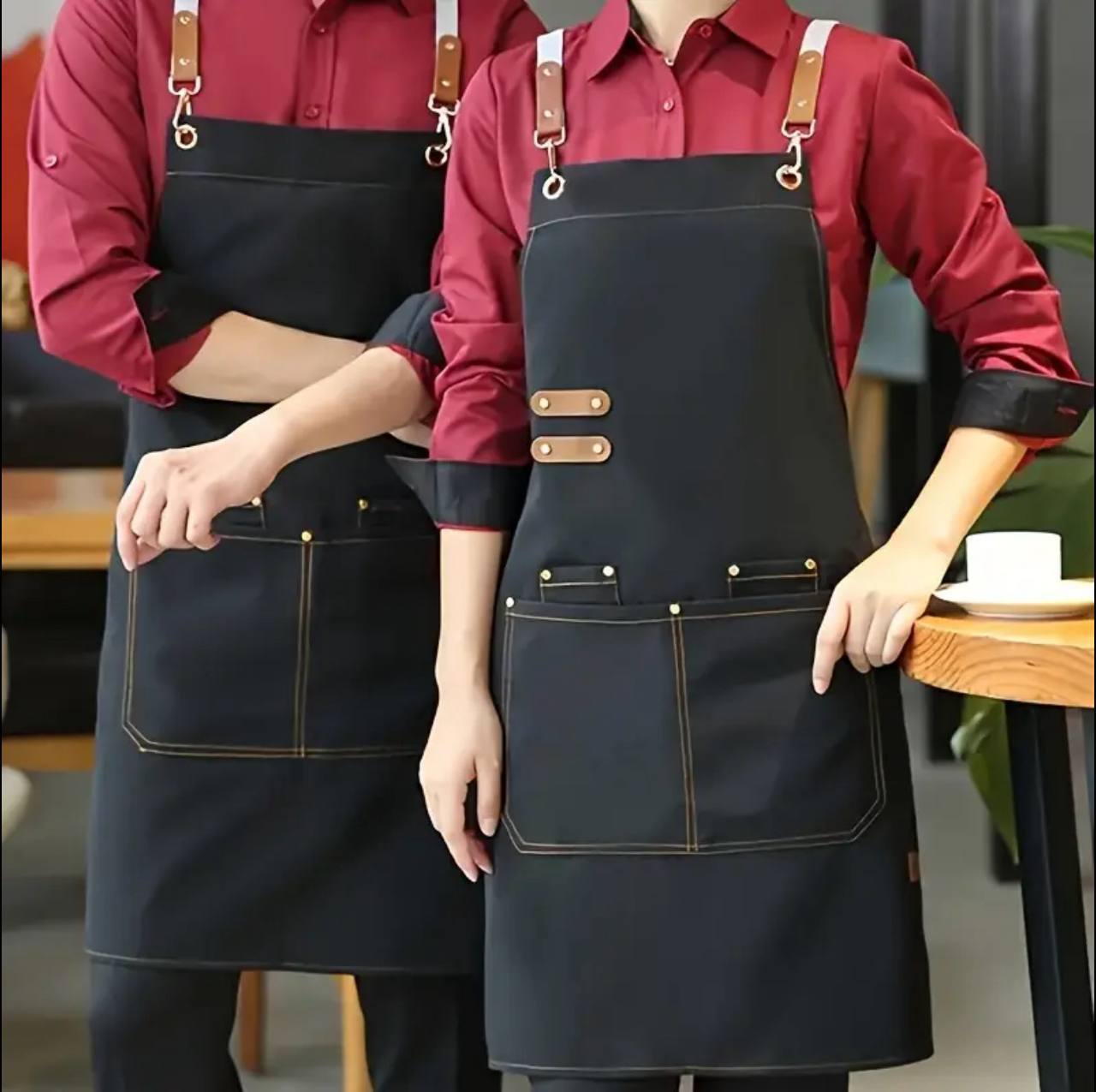 Premium Upscale  Apron with pockets and Adjustable Leather Straps