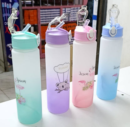 750ML Flamingo Portable Water Bottle Motivational Sports Water bottle with Time Marker Leak-proof Cup for Outdoor Sport Fitness BPA Free