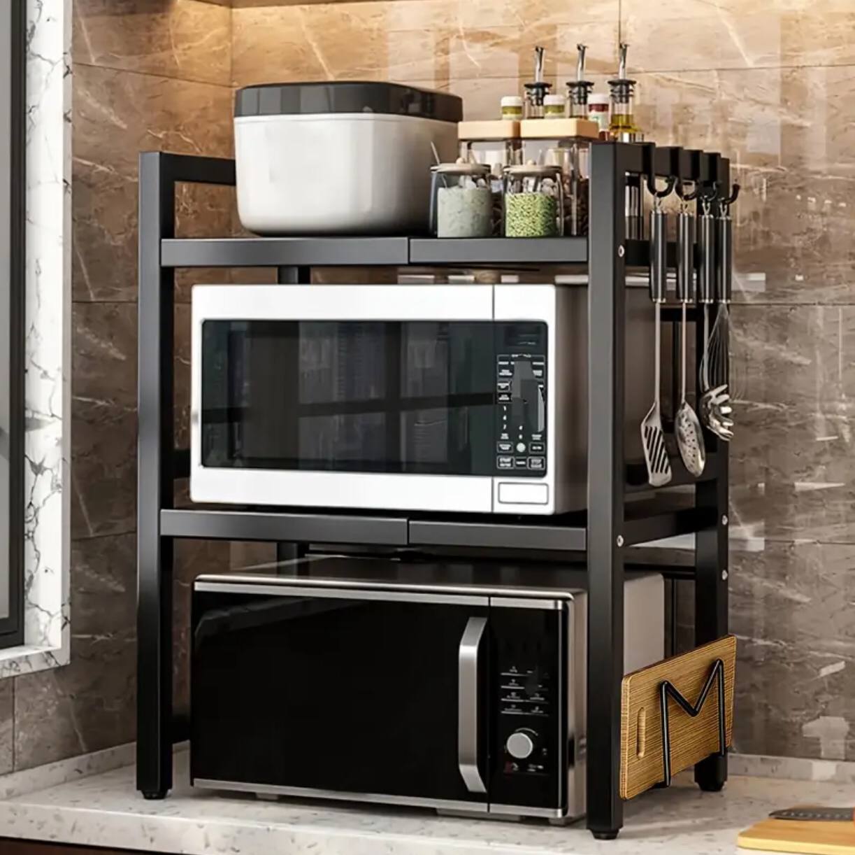 Double layer Heavy-duty Adjustable Microwave Stand