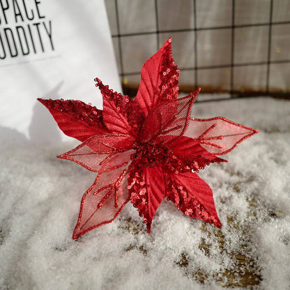 Christmas Ornament Simulation Christmas Flower Fabric Flower Arrangement Ornament Flannel Sequined Christmas Flower