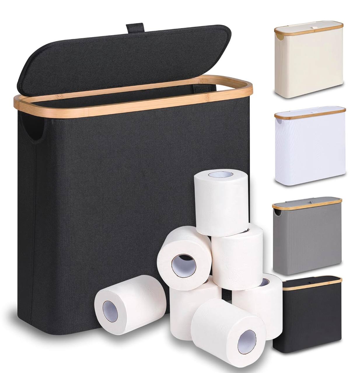 Slim Bathroom Storage bag with Bamboo Lid