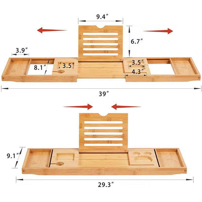 Expandable Bamboo Bathtub Caddy Tray / Breakfast Bed Table with Stands