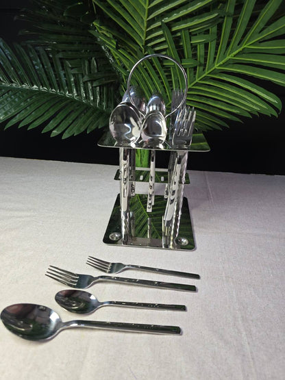 24pcs Silver Cutlery Set with Unique Stand