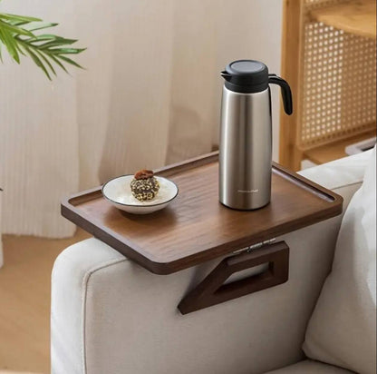 Foldable wooden sofa armrest tray clip on table for couch convenience