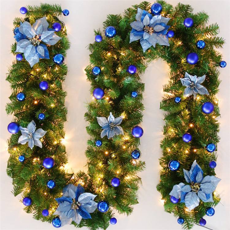 Christmas Garland with flower decoration,  balls and LED light