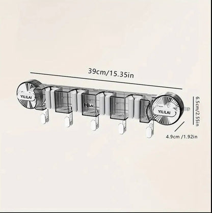 4-Holes Multi-Purpose Hooks Mop Hanger / Rack with  Hanging Hooks & Self adhesive Stickers