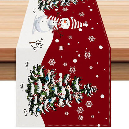 Christmas Table Runner Snowman Gnome Table Cloths Linen Table Runners Kitchen Dining Table  Runners for Home Dining Party Decor