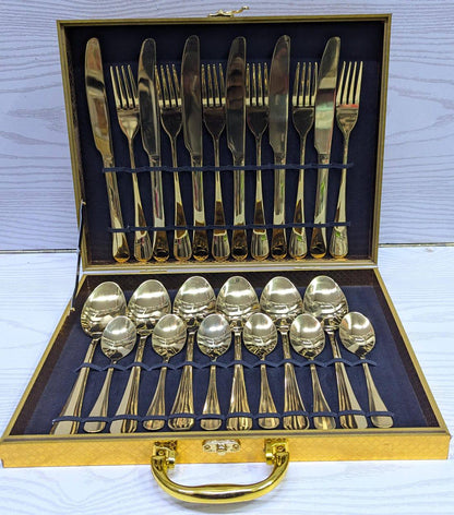 High quality 24pcs gold cutlery set with briefcase