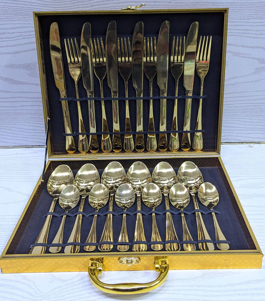 High quality 24pcs gold cutlery set with briefcase