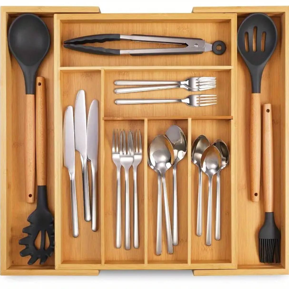 Expandable Bamboo cutlery organizer
