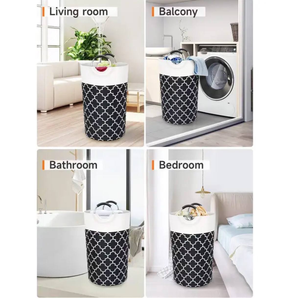 LARGE CAPACITY  LAUNDRY BASKET 82L WITH METAL HANDLES