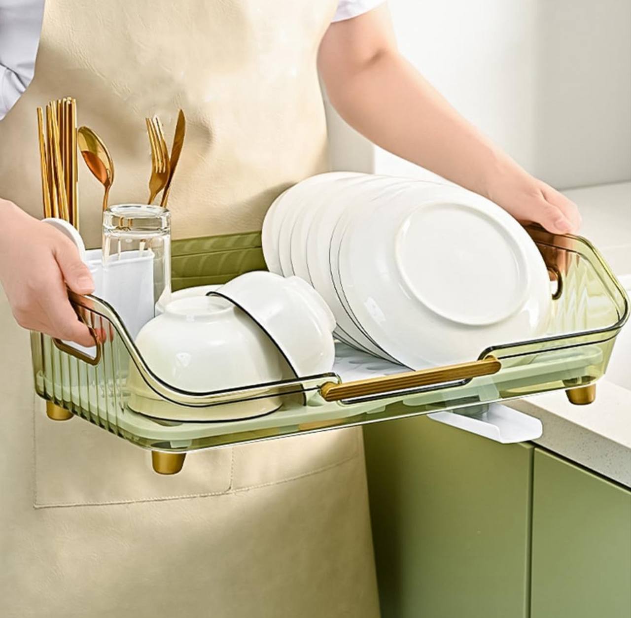 Golden handles, Strong acrylic, Self draining Bowl rack