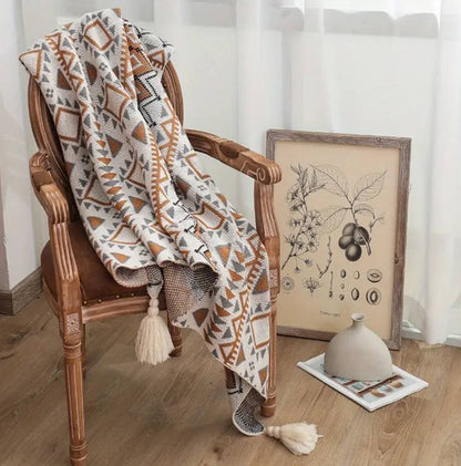 Nordic Bohemian knitted throw blankets with tassels