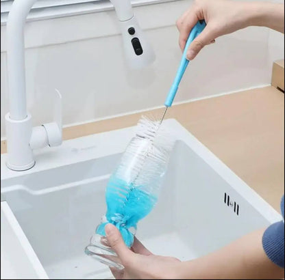 Long handled cleaning brush bottle with an end sponge