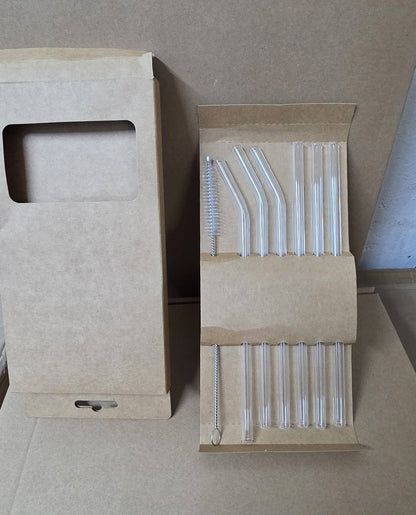 6 pcs Clear High Borosilicate Glass straw set with 1 pc Cleaning Brush..