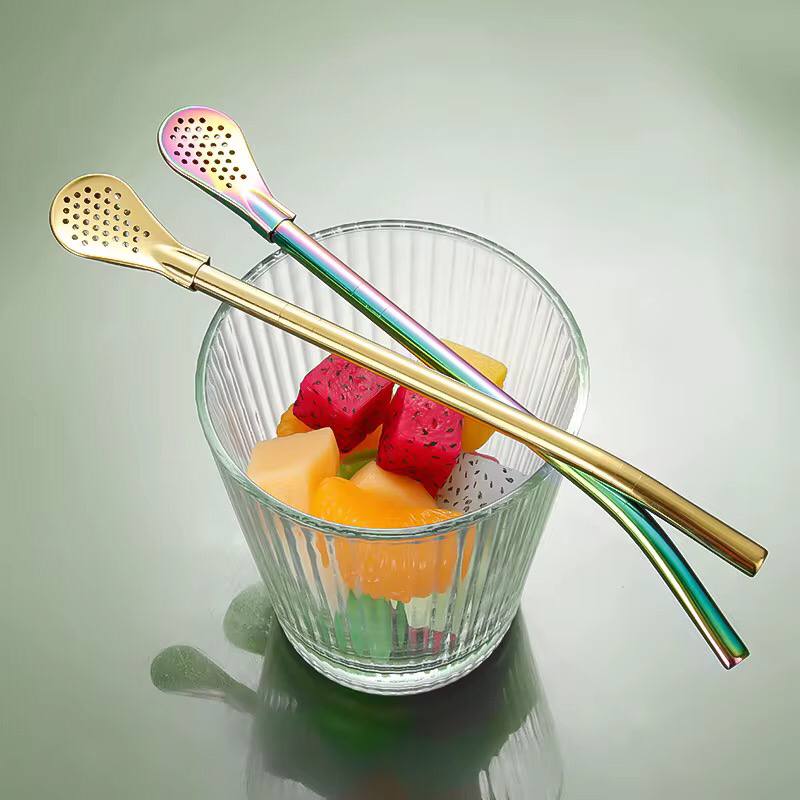 INNOVATIVE DESIGN - 3 in 1, straw, stirring spoon or strainer