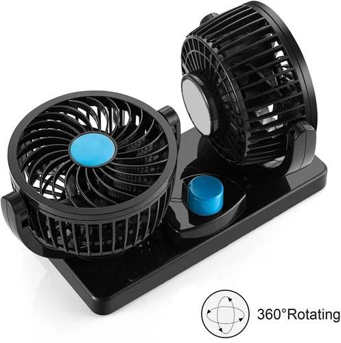Car dash board/ windshield dual head car fan, electric adjustable 12 Volts DC, 2 Speed 12V Electric Car Cooling Fan 360° Rotatable Dual Heads