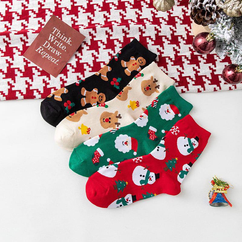 Christmas Socks Fall Winter Cartoon Santa Claus Elk Snowman Cute Xmas Socks a pair