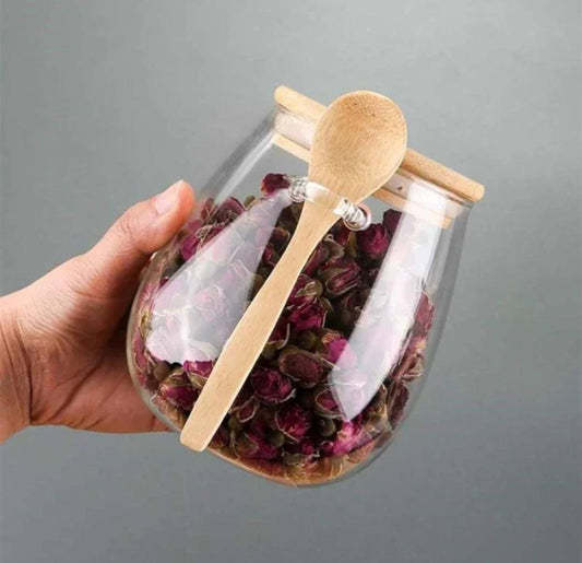 Glass storage canisters with Bamboo spoon & airtight lid