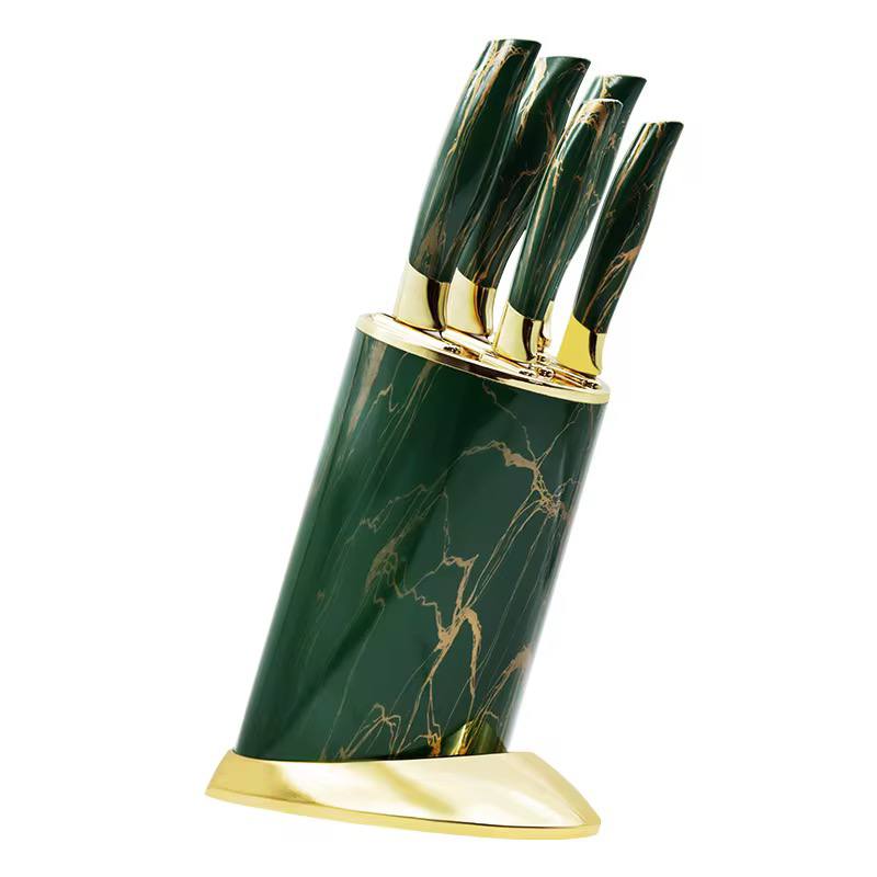 6pcs Kitchen Knife Sets with round stand and gold base
