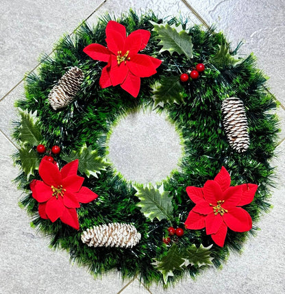 50CM Christmas Wreath for Front Door \ Window with Red Berries, pine artificial garland, corn & flowers