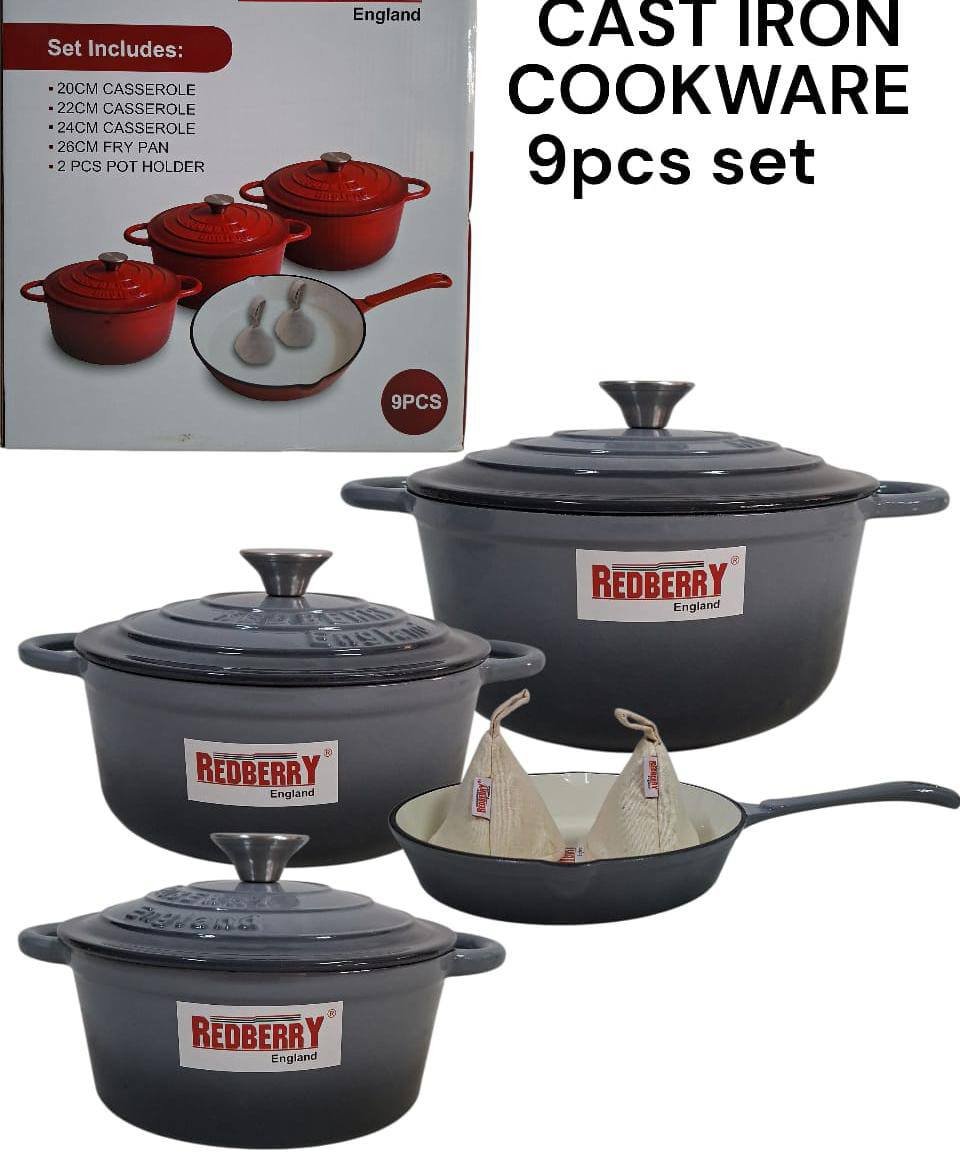 9pcs Enamel Cast iron cooking pots