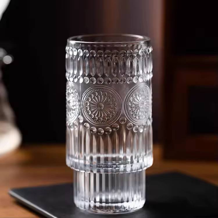 Embossed vintage Ribbed transparent Glassware 6pc