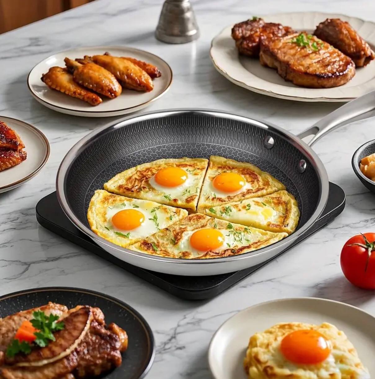 28cm Non-Stick Honeycomb Stainless Steel Frying Pan