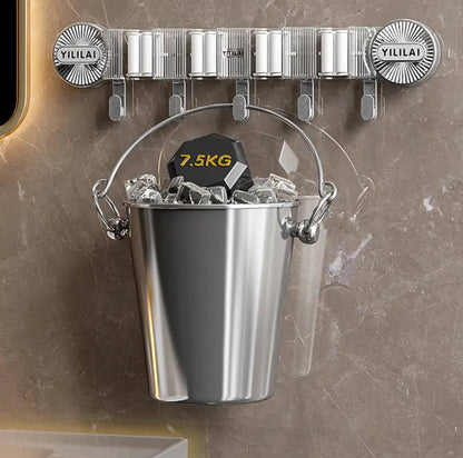 4-Holes Multi-Purpose Hooks Mop Hanger / Rack with  Hanging Hooks & Self adhesive Stickers