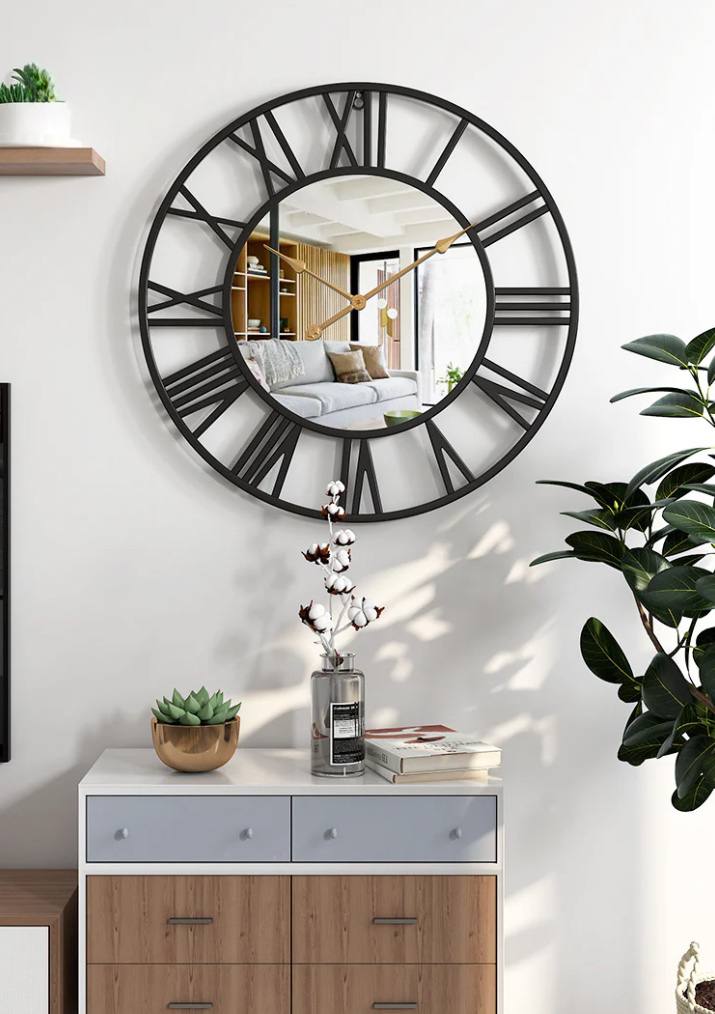 Creative wall clock metal with mirror