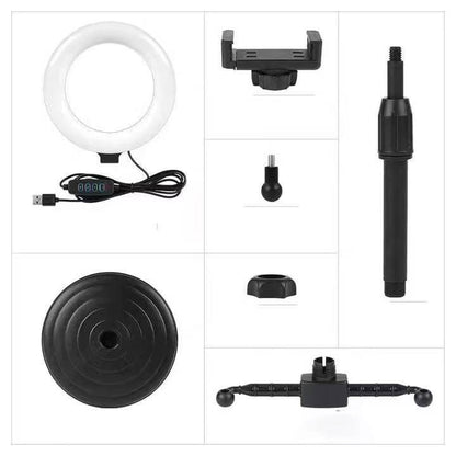 6inch led selfie stand ringlight with 3 modes and dual phone holder for makeup and live broadcast
