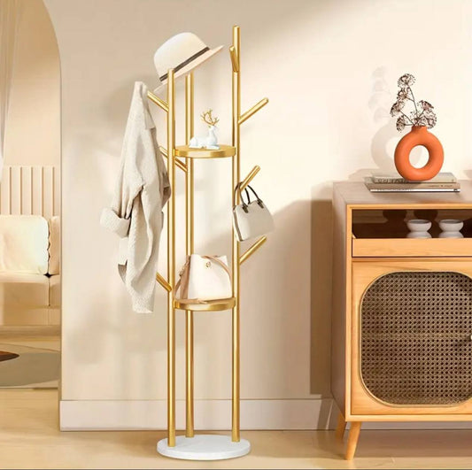 Multifunctional golden coat tree stand